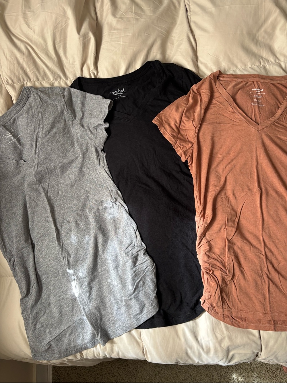 Motherhood Isabel Ingrid Maternity Set of Three Neutral V Neck Tees Soft Stretch